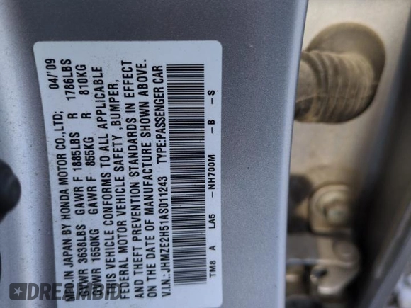 2010 Honda Insight LX with VIN JHMZE2H51AS011243, listed as a Copart auction lot 54445555 with 224,722 mi miles and Salvage Title. Bid and sale history available at DreamBid. Image 12.