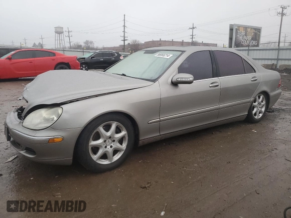 2005 Mercedes-Benz S-Class 4.3L with VIN WDBNG83JX5A455457, listed as a Copart auction lot 86955214 with 0 mi miles and Salvage Title. Bid and sale history available at carsss.com. Image 1.