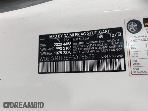 2015 Mercedes-Benz C 250 with VIN WDDGJ4HB5FG375879, listed as a IAAI auction lot 42454524 with 50,588 mi miles and . Bid and sale history available at DreamBid. Image 9.