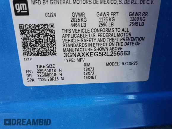 2024 Chevrolet Equinox LT with VIN 3GNAXKEG5RL256563, listed as a Copart auction lot 46363395 with 17,710 mi miles and Non Repairable. Bid and sale history available at DreamBid. Image 14.