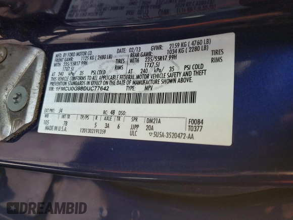 2013 Ford Escape SE with VIN 1FMCU0G98DUC77642, listed as a Copart auction lot 48718935 with 132,394 mi miles and Salvage Title. Bid and sale history available at carsss.com. Image 15.