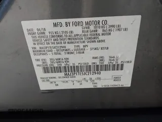 2018 Ford EcoSport SE with VIN MAJ3P1TE5JC212940, listed as a IAAI auction lot 42182081 with 34,491 mi miles. Bid and sale history available at carsss.com. Image 9.