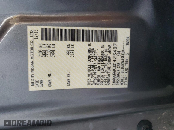 2016 Nissan Maxima Platinum with VIN 1N4AA6AP1GC425497, listed as a Copart auction lot 63340805 with 133,248 mi miles and Salvage title. Bid and sale history available at DreamBid. Image 12.