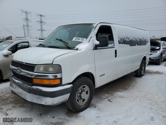 2013 Chevrolet Express Passenger LT with VIN 1GAZG1FG5D1153320, listed as a Copart auction lot 88986785 with 0 mi miles and Salvage Title. Bid and sale history available at carsss.com. Image 1.