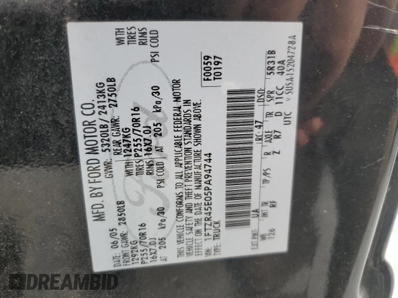 2005 Ford Ranger XLT с VIN 1FTZR45E05PA94744, выставлен на аукционе Copart как лот 52873495 с пробегом 205 139 миль миль и Списание • Salvage title. История ставок и продаж доступна на DreamBid. Изображение 13.