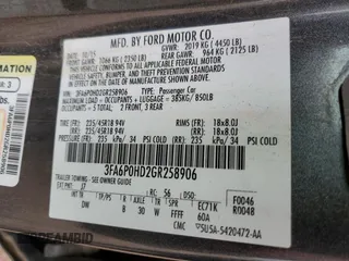 2016 Ford Fusion SE with VIN 3FA6P0HD2GR258906, listed as a Copart auction lot 58328485 with 232,650 mi miles and Salvage title. Bid and sale history available at DreamBid. Image 12.