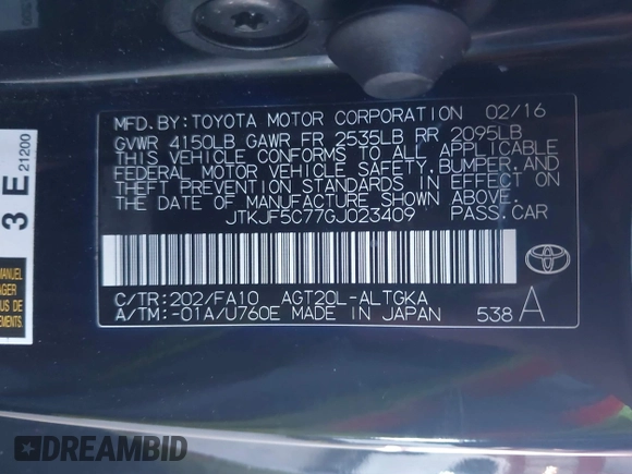 2016 Scion tC z VIN JTKJF5C77GJ023409, wystawiony jako IAAI lot #41538972 z przebiegiem 121 283 mil mil oraz . Historia ofert i sprzedaży dostępna na DreamBid. Obrazek 9.