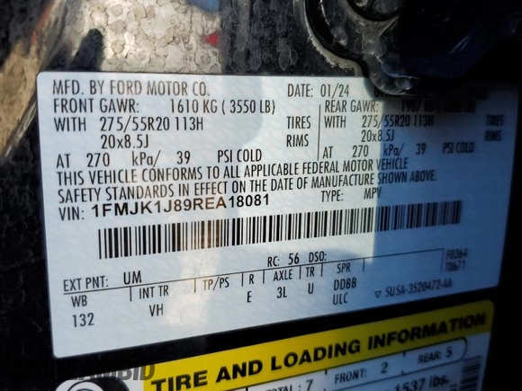2024 Ford Expedition Max XLT z VIN 1FMJK1J89REA18081, wystawiony jako Copart lot #50258155 z przebiegiem 30 838 mil mil oraz Szkoda całkowita • Salvage title. Historia ofert i sprzedaży dostępna na DreamBid. Obrazek 14.