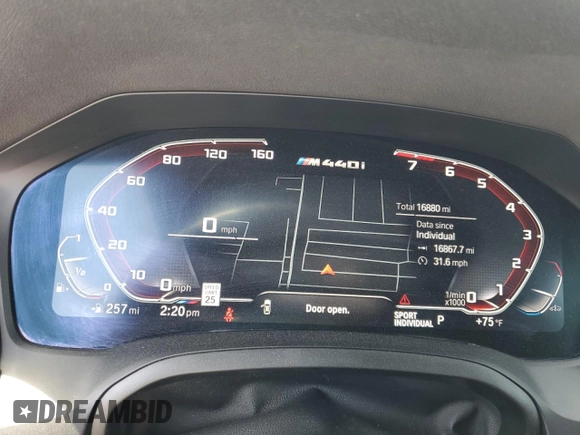 2022 BMW 4 Series M440i with VIN WBA53AT01NCJ52404, listed as a Copart auction lot 54464474 with 16,880 mi miles and Salvage title. Bid and sale history available at DreamBid. Image 9.