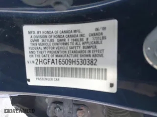 2009 Honda Civic Sdn LX with VIN 2HGFA16509H530382, listed as a IAAI auction lot 41279292 with 282,117 mi miles. Bid and sale history available at carsss.com. Image 9.