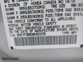 2006 Honda Pilot EX-L with RES with VIN 2HKYF18606H502115, listed as a IAAI auction lot 41872434 with 286,953 mi miles. Bid and sale history available at carsss.com. Image 9.