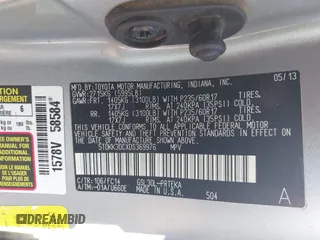 2013 Toyota Sienna LE AAS with VIN 5TDKK3DCXDS369976, listed as a IAAI auction lot 42161009 with 183,408 mi miles. Bid and sale history available at carsss.com. Image 9.