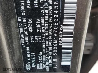 2014 Kia Optima LX with VIN 5XXGM4A70EG345850, listed as a Copart auction lot 52952385 with 119,094 mi miles and Salvage Title. Bid and sale history available at carsss.com. Image 12.