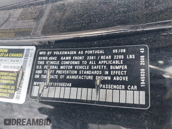 2008 Volkswagen Eos Turbo с VIN WVWBA71F18V055248, выставлен на аукционе IAAI как лот 41886197 с пробегом 147 198 миль миль и . История ставок и продаж доступна на DreamBid. Изображение 9.
