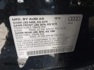 2018 Audi Q5 Premium Plus with VIN WA1BNAFYXJ2197899, listed as a IAAI auction lot 41810152 with 23,495 mi miles. Bid and sale history available at carsss.com. Image 9.