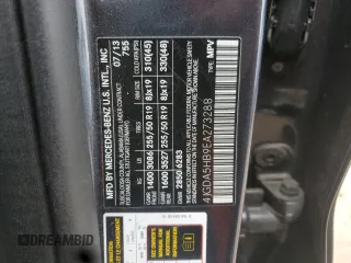 2014 Mercedes-Benz M 350 with VIN 4JGDA5HB9EA273288, listed as a Copart auction lot 59488055 with 105,471 mi miles and Salvage title. Bid and sale history available at DreamBid. Image 12.