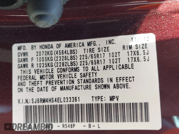 2014 Honda CR-V EX with VIN 5J6RM4H54EL033361, listed as a IAAI auction lot 42143124 with 1 mi miles. Bid and sale history available at carsss.com. Image 8.