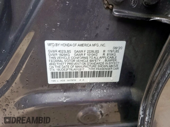2020 Acura ILX Premium с VIN 19UDE2F78LA010617, выставлен на аукционе Copart как лот 57473495 с пробегом 22 667 миль миль и Списание • Salvage title. История ставок и продаж доступна на DreamBid. Изображение 12.