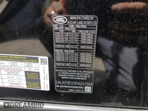 2024 Land Rover Range Rover SE z VIN SALKP9E93RA201584, wystawiony jako Copart lot #56042324 z przebiegiem 4 572 mil mil oraz Szkoda całkowita • Salvage title. Historia ofert i sprzedaży dostępna na DreamBid. Obrazek 15.