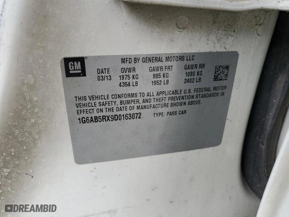 2013 Cadillac ATS Luxury with VIN 1G6AB5RX9D0163072, listed as a Copart auction lot 84823714 with 0 mi miles and Salvage Title. Bid and sale history available at carsss.com. Image 13.