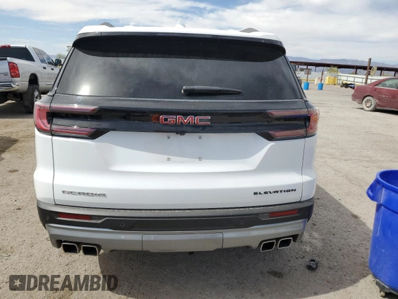 2025 GMC Acadia FWD Elevation z VIN 1GKENKRS2SJ117104, wystawiony jako Copart lot #56534325 z przebiegiem 6 025 mil mil oraz Szkoda całkowita • Salvage title. Historia ofert i sprzedaży dostępna na DreamBid. Obrazek 6.