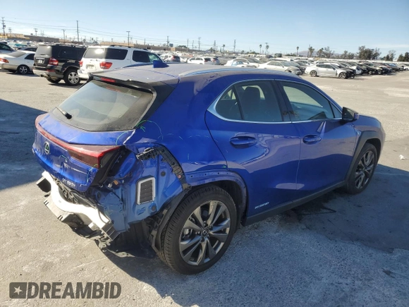 2021 Lexus UX with VIN JTHE9JBH4M2039025, listed as a Copart auction lot 41809335 with 58,569 mi miles and Salvage Title. Bid and sale history available at carsss.com. Image 3.