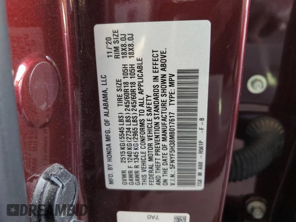 2021 Honda Pilot EX z VIN 5FNYF5H38MB017617, wystawiony jako Copart lot #44785305 z przebiegiem 75 879 mil mil oraz Szkoda całkowita • Salvage title. Historia ofert i sprzedaży dostępna na DreamBid. Obrazek 15.