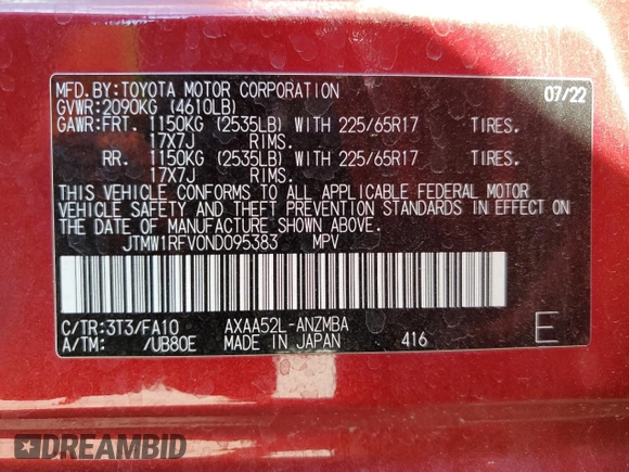 2022 Toyota RAV4 XLE with VIN JTMW1RFV0ND095383, listed as a Copart auction lot 77635504 with 30,886 mi miles and Salvage Title. Bid and sale history available at carsss.com. Image 13.