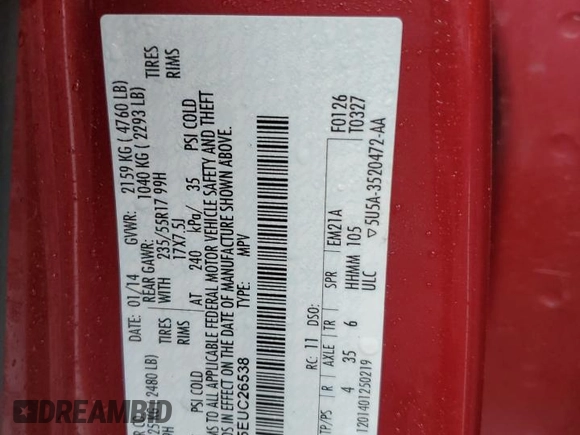 2014 Ford Escape SE with VIN 1FMCU9GX5EUC26538, listed as a Copart auction lot 48102325 with Not Provided miles and Salvage Title. Bid and sale history available at DreamBid. Image 13.