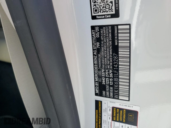 2020 Mercedes-Benz E z VIN W1K1K6JB1LF143287, wystawiony jako Copart lot #47591915 z przebiegiem 27 735 mil mil oraz Szkoda całkowita • Salvage title. Historia ofert i sprzedaży dostępna na DreamBid. Obrazek 12.