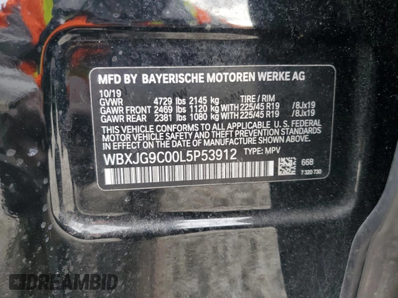 2020 BMW X1 xDrive28i z VIN WBXJG9C00L5P53912, wystawiony jako Copart lot #47926425 z przebiegiem 73 020 mil mil oraz Nie do naprawy • Non repairable. Historia ofert i sprzedaży dostępna na DreamBid. Obrazek 13.