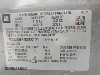 2012 GMC Terrain SLE-1 with VIN 2GKALMEK0C6132981, listed as a IAAI auction lot 42289501 with 145,790 mi miles and . Bid and sale history available at DreamBid. Image 9.