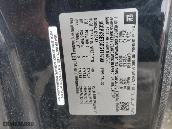 2013 Chevrolet Silverado 1500 LT with VIN 3GCPKSE73DG174799, listed as a Copart auction lot 48169655 with 144,675 mi miles and Clean Title. Bid and sale history available at carsss.com. Image 12.