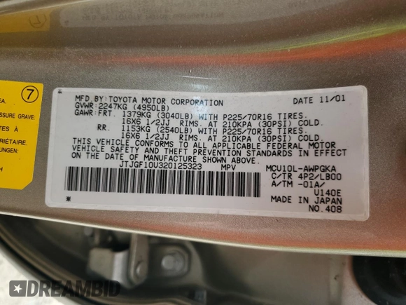 2002 Lexus RX 300 with VIN JTJGF10U320125323, listed as a Copart auction lot 59705155 with 139,158 mi miles and Salvage title. Bid and sale history available at DreamBid. Image 13.