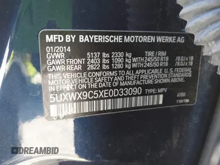 2014 BMW X3 xDrive28i with VIN 5UXWX9C5XE0D33090, listed as a IAAI auction lot 41932561 with 42,783 mi miles and . Bid and sale history available at DreamBid. Image 9.