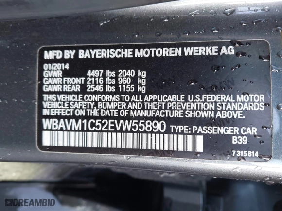 2014 BMW X1 sDrive28i with VIN WBAVM1C52EVW55890, listed as a IAAI auction lot 41512784 with 97,718 mi miles. Bid and sale history available at carsss.com. Image 9.