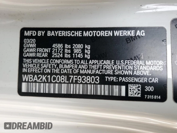 2020 BMW 2 Series 230i xDrive with VIN WBA2K1C08L7F93803, listed as a Copart auction lot 78156664 with 76,814 mi miles and Salvage Title. Bid and sale history available at carsss.com. Image 12.