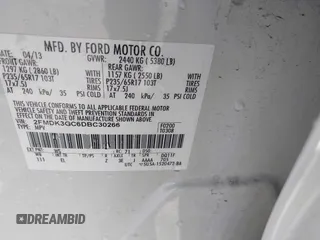 2013 Ford Edge SE with VIN 2FMDK3GC6DBC30266, listed as a IAAI auction lot 42370292 with 125,911 mi miles and . Bid and sale history available at DreamBid. Image 9.