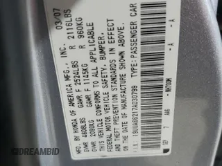 2007 Acura TL with VIN 19UUA66217A030799, listed as a Copart auction lot 53920015 with 154,367 mi miles and Non Repairable. Bid and sale history available at carsss.com. Image 12.