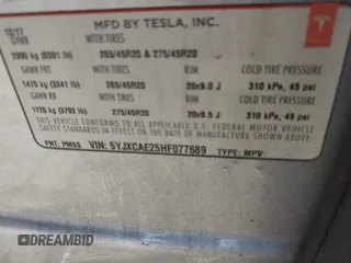 2017 Tesla Model X 90D z VIN 5YJXCAE25HF077689, wystawiony jako IAAI lot #42138029 z przebiegiem 71 574 mil mil oraz . Historia ofert i sprzedaży dostępna na DreamBid. Obrazek 9.