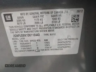 2013 Chevrolet Equinox LT z VIN 2GNFLEEK1D6118443, wystawiony jako IAAI lot #42456141 z przebiegiem 128 136 mil mil oraz . Historia ofert i sprzedaży dostępna na DreamBid. Obrazek 9.