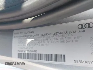 2015 Audi A6 Premium Plus with VIN WAUGFAFC7FN005497, listed as a IAAI auction lot 42402477 with 79,334 mi miles and . Bid and sale history available at DreamBid. Image 9.