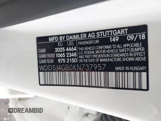 2019 Mercedes-Benz CLA 250 with VIN WDDSJ4GB0KN737957, listed as a IAAI auction lot 41961284 with 21,257 mi miles and . Bid and sale history available at DreamBid. Image 9.