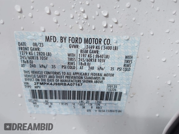 2024 Ford Edge SEL with VIN 2FMPK4J98RBA07167, listed as a IAAI auction lot 41782178 with 13,701 mi miles. Bid and sale history available at carsss.com. Image 9.