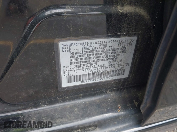 2016 Nissan Sentra SV with VIN 3N1AB7AP1GY224772, listed as a IAAI auction lot 41935690 with 169,140 mi miles and . Bid and sale history available at DreamBid. Image 9.