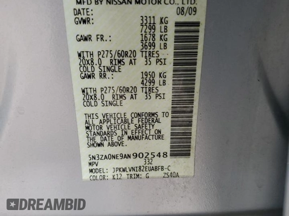 2010 Infiniti QX56 with VIN 5N3ZA0NE9AN902548, listed as a Copart auction lot 72955184 with 108,038 mi miles and Salvage Title. Bid and sale history available at carsss.com. Image 13.