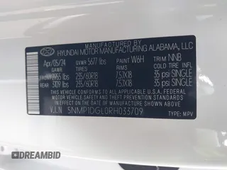 2024 Hyundai Santa Fe SE with VIN 5NMP1DGL0RH033709, listed as a IAAI auction lot 40930297 with 6,451 mi miles and . Bid and sale history available at DreamBid. Image 9.