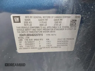 2016 GMC Terrain SLE with VIN 2GKFLSEK4G6297819, listed as a IAAI auction lot 42023775 with 128,658 mi miles. Bid and sale history available at carsss.com. Image 9.