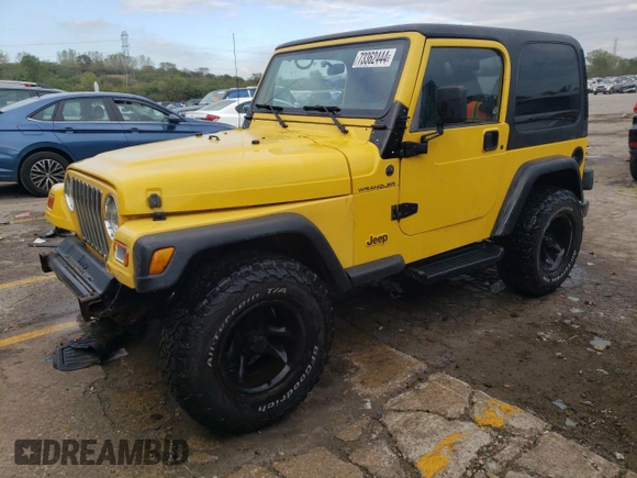 2001 Jeep Wrangler SE with VIN 1J4FA29P21P317171, listed as a Copart auction lot 73362444 with 150,382 mi miles and Salvage Title. Bid and sale history available at carsss.com. Image 1.