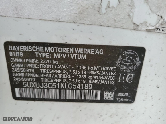 2019 BMW X4 xDrive30i with VIN 5UXUJ3C51KLG54189, listed as a Copart auction lot 46710965 with 74,178 mi miles and Salvage Title. Bid and sale history available at carsss.com. Image 14.